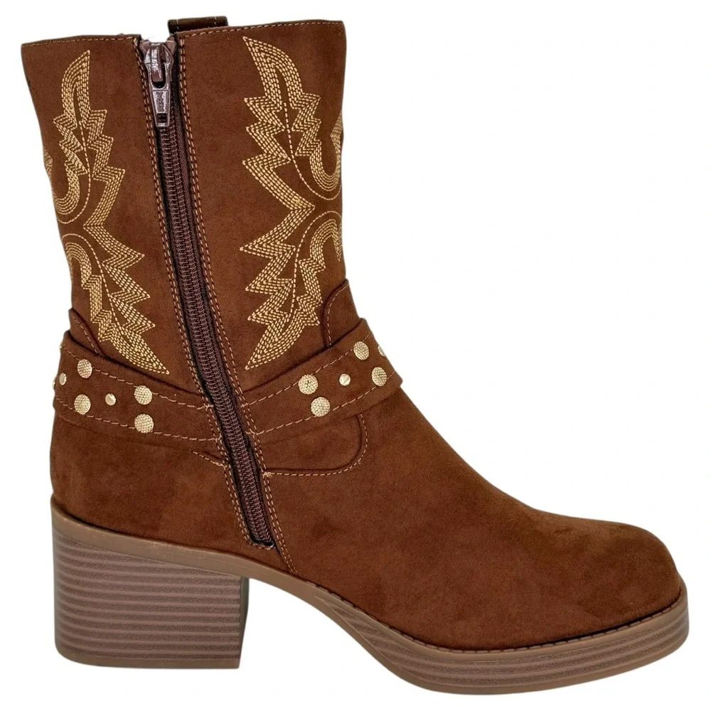 Sun + Stone Norahh Brown Microsuede Embroidered Womens Ankle Boots Size 8M - Picture 5 of 15